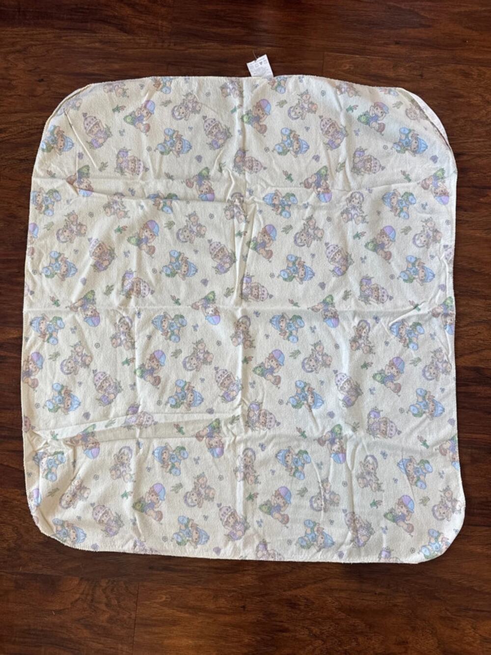 Vintage Precious Moments Baby Blanket Babies Flannel Receiving pastel Yellow